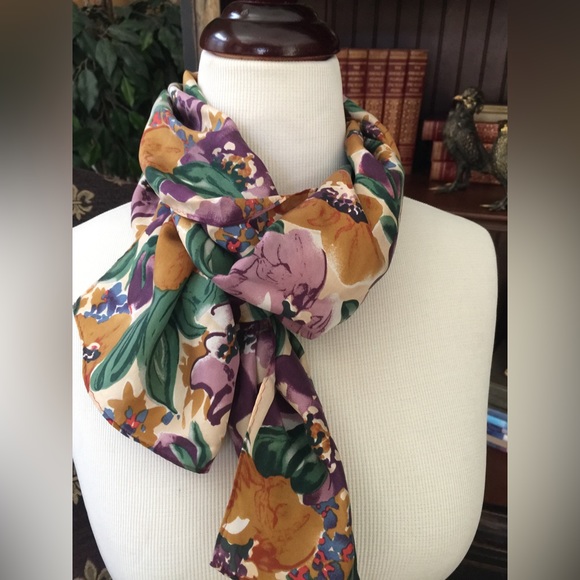Accessory Street Accessories - 100% silk scarf purple green tan white floral 60" L x 10" W by Accessory Street